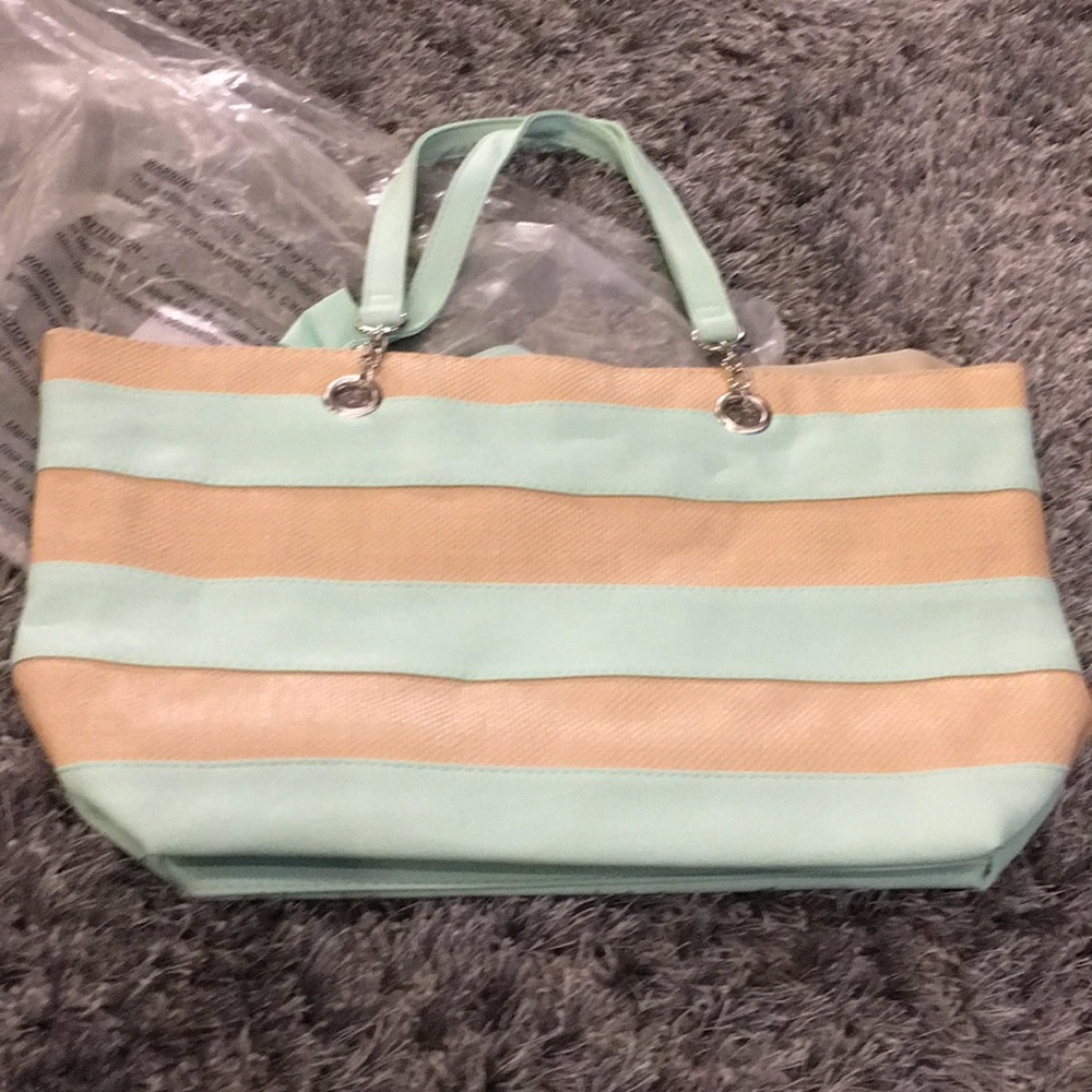 Mint stripped Tote